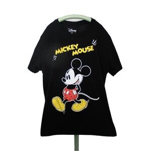 Disney Mickey Mouse Black Graphic T-Shirt - Yellow & Red Accents